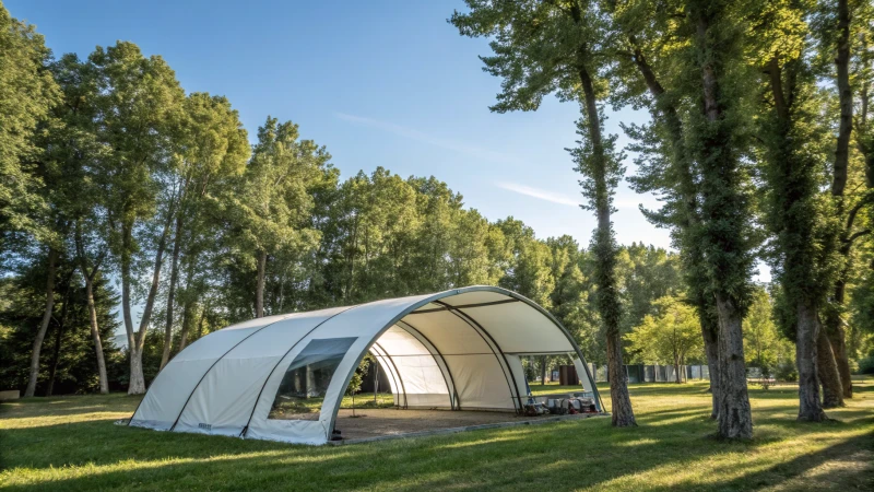 A spacious Arcum tent in a natural outdoor setting