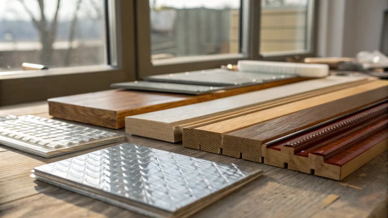 Close-up of various construction materials on a workbench