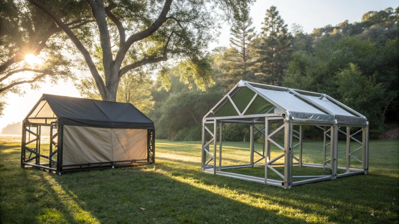 Comparison of steel and aluminum tent frames in a natural setting