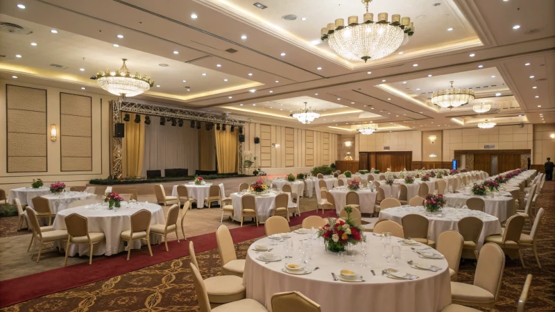 Spacious event hall with various seating styles