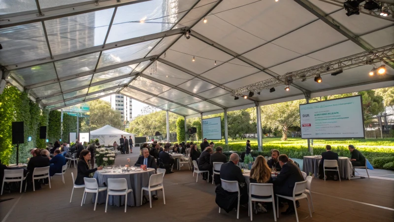 Large industrial tent at a professional outdoor event