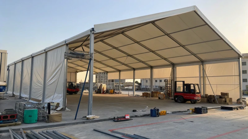 Spacious industrial tent at a construction site