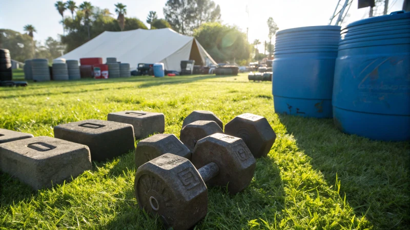 Collection of leg weights on grass