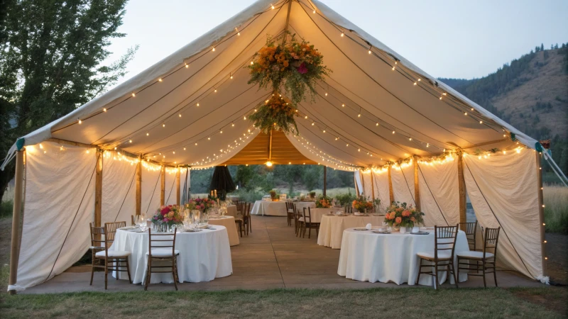 Elegant marquee tent decorated for an outdoor event