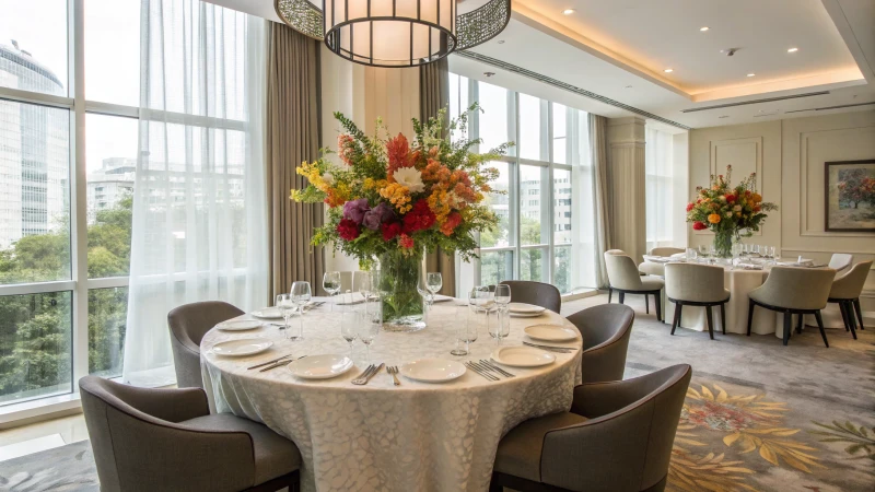 Modern dining room with round and rectangular tables