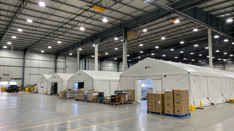 Spacious modern warehouse with large storage tents