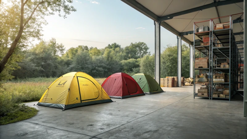 A display of various camping and industrial tents