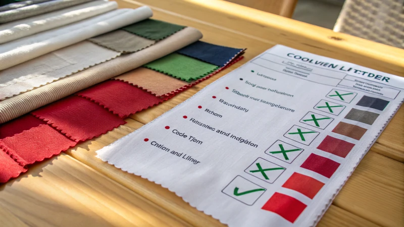 Collage of fabric swatches on a wooden table