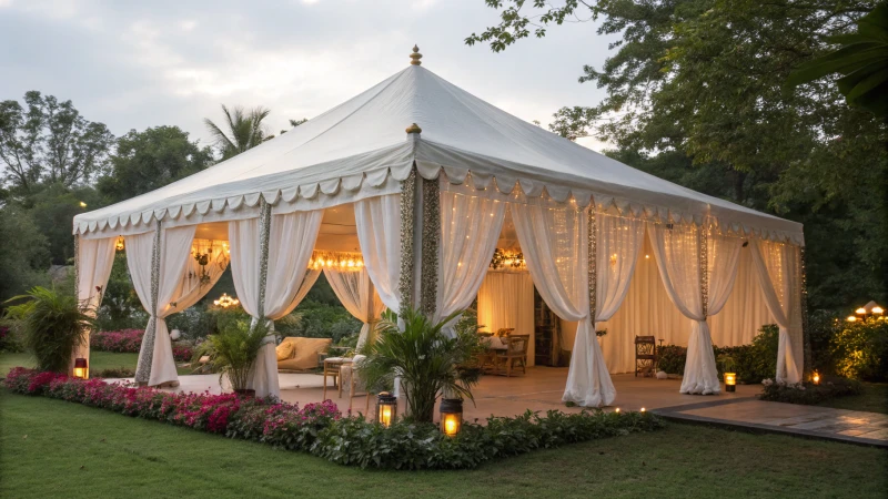 Large marquee tent in a lush green setting