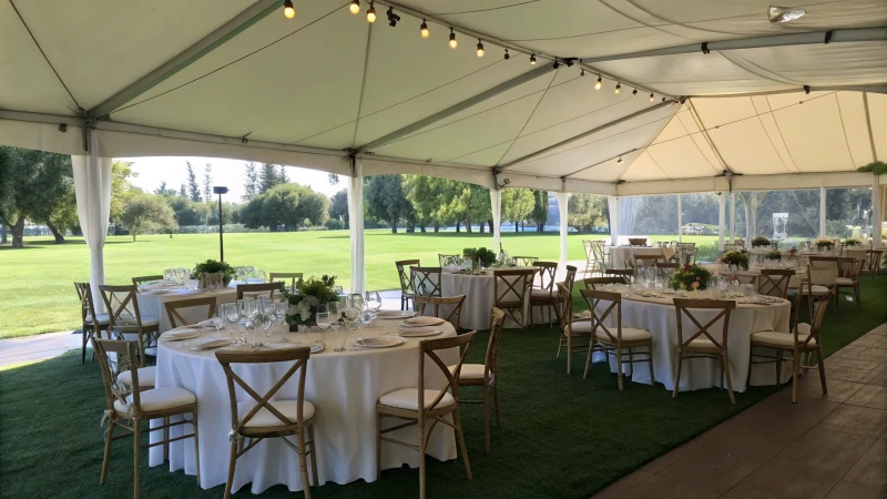 Elegant corporate event tent set in nature