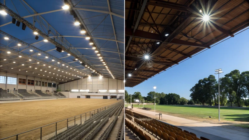 Comparison of an indoor arena and an outdoor arena